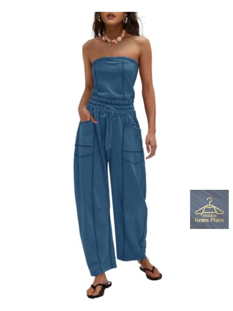 Casual Strapless Jumpsuit Off Shoulder Summer Romper Sleeveless One Piece With
